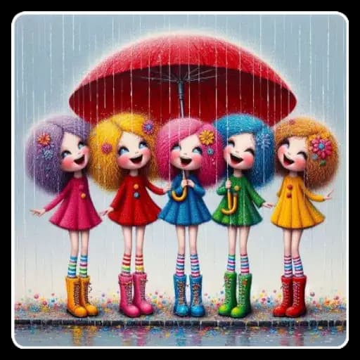 Meninas Coloridas Chuvosas — 1