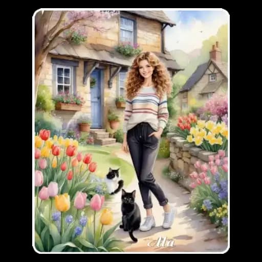 Mulher e Gatos no Jardim — 1