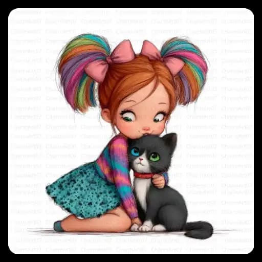 Menina e Gatos Fofos — 2