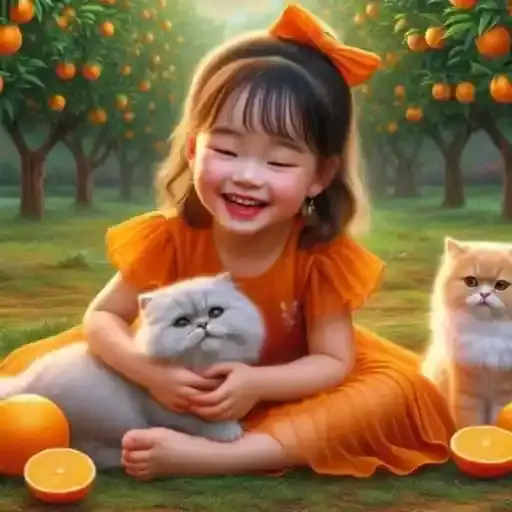 Menina e Gatos no Pomar — 4