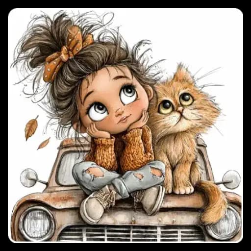 Menina e Gatos Fofos — 1