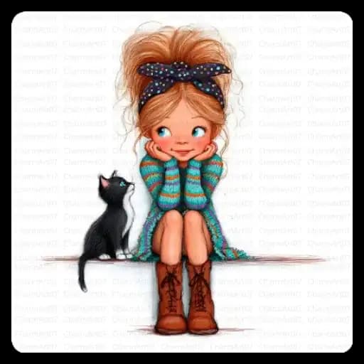 Menina e Gatos Fofos — 3