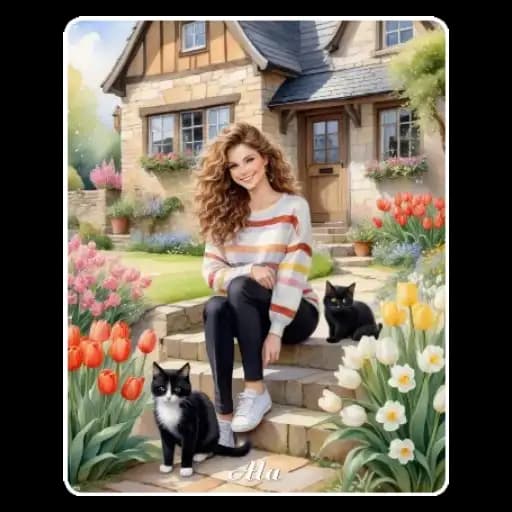 Mulher e Gatos no Jardim — 4