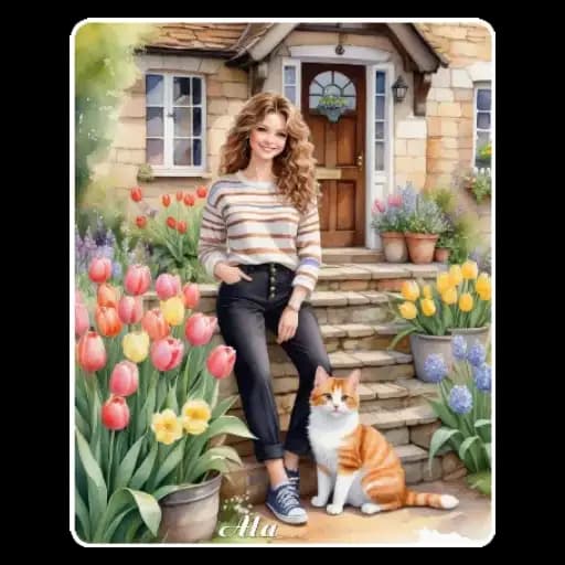 Mulher e Gatos no Jardim — 2